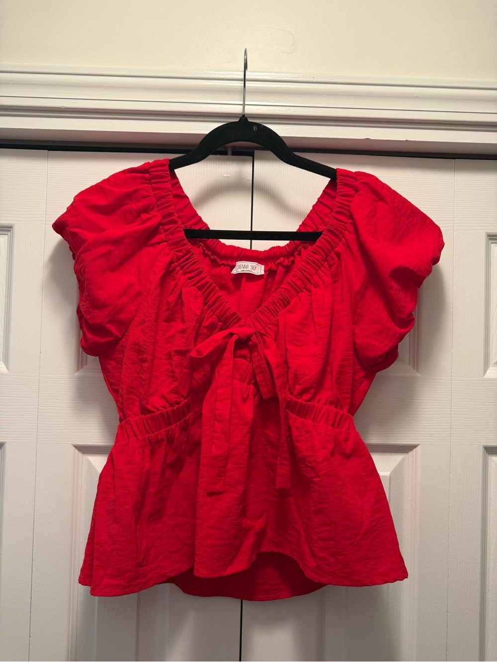Sienna Sky Red Tie-Front Peasant Blouse